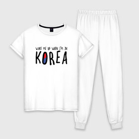 Женская пижама хлопок с принтом Разбуди меня в Корее в Кировске, 100% хлопок | брюки и футболка прямого кроя, без карманов, на брюках мягкая резинка на поясе и по низу штанин | k pop | korea | korean | корея | разбуди меня в корее | разбуди меня когда я буду в корее | южная корея