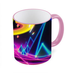 Кружка с принтом САТУРН в Кировске, керамика | ёмкость 330 мл | bright | colorful | cool | disco | music | music lover | retro | speaker | tape recorder | technique | vintage | винтаж | динамик | диско | магнитофон | меломан | музыка | неон | разноцветный | ретро | техника