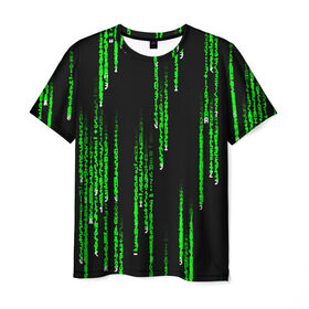 Мужская футболка 3D с принтом МАТРИЦА в Кировске, 100% полиэфир | прямой крой, круглый вырез горловины, длина до линии бедер | agent smith | hugo weaving | keanu reeves | the matrix | киану ривз | код | матрица | матрица 4 | нео | цифры