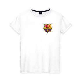 Женская футболка хлопок с принтом FC BARCELONA в Кировске, 100% хлопок | прямой крой, круглый вырез горловины, длина до линии бедер, слегка спущенное плечо | barca | barcelona | fc barca | барка | барселона
