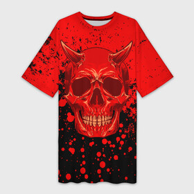 Платье-футболка 3D с принтом Devil Skull в Кировске,  |  | blood | devil | halloween | horror | paint | skull | дьявол | краска | кровь | страшный | хеллоуин | хэлуин | череп