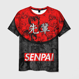 Мужская футболка 3D с принтом SENPAI (JAPAN 07) в Кировске, 100% полиэфир | прямой крой, круглый вырез горловины, длина до линии бедер | ahegao | anime | japan | manga | sempai | senpai | аниме | ахегао | лицо | манга | семпай | сенпай | япония