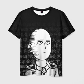 Мужская футболка 3D с принтом Сайтама паттерн иероглифы в Кировске, 100% полиэфир | прямой крой, круглый вырез горловины, длина до линии бедер | one punch man | onepunchman | oppai | saitama | ван панч мен | ванпанчмен | макото миядзаки | сайтама | человек один удар