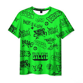 Мужская футболка 3D с принтом Billie Eilish graffiti в Кировске, 100% полиэфир | прямой крой, круглый вырез горловины, длина до линии бедер | Тематика изображения на принте: billie | eilish | graffiti | айлиш | билли | граффити | татуировки