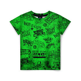 Детская футболка 3D с принтом Billie Eilish Graffiti Grunge в Кировске, 100% гипоаллергенный полиэфир | прямой крой, круглый вырез горловины, длина до линии бедер, чуть спущенное плечо, ткань немного тянется | billie | eilish | graffiti | grunge | айлиш | билли | граффити | татуировки