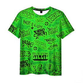 Мужская футболка 3D с принтом Billie Eilish Graffiti glow в Кировске, 100% полиэфир | прямой крой, круглый вырез горловины, длина до линии бедер | billie | eilish | glow | graffiti | grunge | айлиш | билли | граффити | кислота | татуировки