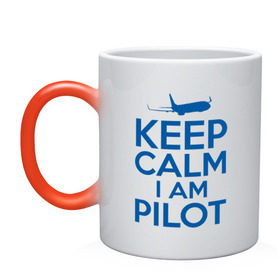 Кружка хамелеон с принтом KEEP CALM A AM PILOT (Boeing737) в Кировске, керамика | меняет цвет при нагревании, емкость 330 мл | b737 | boeing | keep calm | pilot