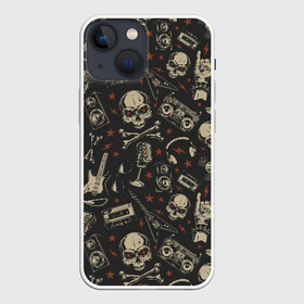 Чехол для iPhone 13 mini с принтом ROCK MUSIC в Кировске,  |  | metal | metall | metallica | music | rock | rock music | гитара | коза | кости | магнитофон | метал | музыка | нефор | неформалы | рок | череп