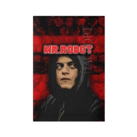 Обложка для паспорта матовая кожа с принтом Mr.robot в Кировске, натуральная матовая кожа | размер 19,3 х 13,7 см; прозрачные пластиковые крепления | robot | драма | мистер | мистер робот | психологический триллер | рами малек | робот | технотриллер