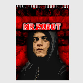 Скетчбук с принтом Mr robot в Кировске, 100% бумага
 | 48 листов, плотность листов — 100 г/м2, плотность картонной обложки — 250 г/м2. Листы скреплены сверху удобной пружинной спиралью | robot | драма | мистер | мистер робот | психологический триллер | рами малек | робот | технотриллер