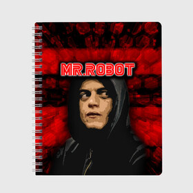 Тетрадь с принтом Mr robot в Кировске, 100% бумага | 48 листов, плотность листов — 60 г/м2, плотность картонной обложки — 250 г/м2. Листы скреплены сбоку удобной пружинной спиралью. Уголки страниц и обложки скругленные. Цвет линий — светло-серый
 | robot | драма | мистер | мистер робот | психологический триллер | рами малек | робот | технотриллер