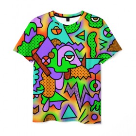 Мужская футболка 3D с принтом PSY GEOMETRY в Кировске, 100% полиэфир | прямой крой, круглый вырез горловины, длина до линии бедер | abstract | abstraction | color | geometry | paitnt | psy | абстракция | геометрия | краски | неоновые | психоделика