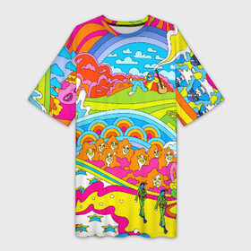 Платье-футболка 3D с принтом ХИППИ в Кировске,  |  | abstract | abstraction | color | geometry | paitnt | psy | абстракция | геометрия | краски | неоновые | психоделика