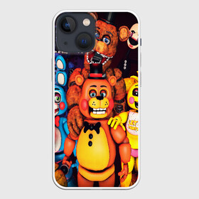 Чехол для iPhone 13 mini с принтом FIVE NIGHTS AT FREDDYS в Кировске,  |  | 5 ночей с фредди | animation | bonnie | chica | five nights at freddys | fnaf | foxy | freddy | funny | horror | scary | бонни | майк | пять | ужас | фнаф | фокси | фредди | чика | шмидт