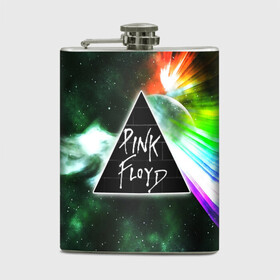 Фляга с принтом PINK FLOYD в Кировске, металлический корпус | емкость 0,22 л, размер 125 х 94 мм. Виниловая наклейка запечатывается полностью | music | pink floyd | the dark side of the moon | космос | луна | музыка | пинк флойд | призма | рок | треугольник | триангулярная призма