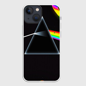 Чехол для iPhone 13 mini с принтом PINK FLOYD в Кировске,  |  | music | pink floyd | the dark side of the moon | космос | луна | музыка | пинк флойд | призма | рок | треугольник | триангулярная призма