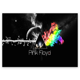 Поздравительная открытка с принтом PINK FLOYD в Кировске, 100% бумага | плотность бумаги 280 г/м2, матовая, на обратной стороне линовка и место для марки
 | Тематика изображения на принте: music | pink floyd | the dark side of the moon | космос | луна | музыка | пинк флойд | призма | рок | треугольник | триангулярная призма