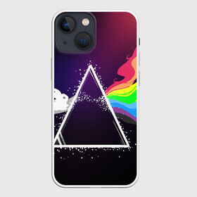 Чехол для iPhone 13 mini с принтом PINK FLOYD в Кировске,  |  | music | pink floyd | the dark side of the moon | космос | луна | музыка | пинк флойд | призма | рок | треугольник | триангулярная призма