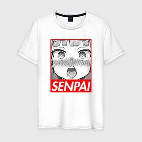 Мужская футболка хлопок с принтом SENPAI в Кировске, 100% хлопок | прямой крой, круглый вырез горловины, длина до линии бедер, слегка спущенное плечо. | ahegao | anime | japan | manga | sempai | senpai | аниме | ахегао | лицо | манга | семпай | сенпай | япония