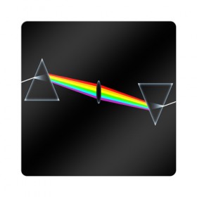 Магнит виниловый Квадрат с принтом PINK FLOYD в Кировске, полимерный материал с магнитным слоем | размер 9*9 см, закругленные углы | Тематика изображения на принте: music | pink floyd | the dark side of the moon | космос | луна | музыка | пинк флойд | призма | рок | треугольник | триангулярная призма