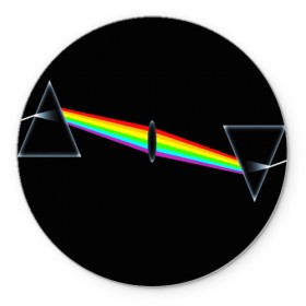 Коврик для мышки круглый с принтом PINK FLOYD в Кировске, резина и полиэстер | круглая форма, изображение наносится на всю лицевую часть | Тематика изображения на принте: music | pink floyd | the dark side of the moon | космос | луна | музыка | пинк флойд | призма | рок | треугольник | триангулярная призма