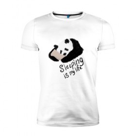 Мужская футболка премиум с принтом Спящая Панда в Кировске, 92% хлопок, 8% лайкра | приталенный силуэт, круглый вырез ворота, длина до линии бедра, короткий рукав | sleeping is my life | панда | сон | спать | спать это моя жизнь