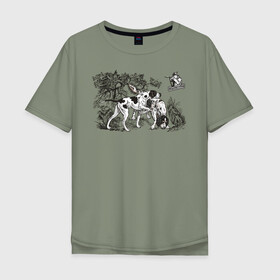 Мужская футболка хлопок Oversize с принтом Охотничьи собаки в Кировске, 100% хлопок | свободный крой, круглый ворот, “спинка” длиннее передней части | Тематика изображения на принте: hunt | hunter | охота | охотник | пес | рисунок | собаки | туризм | хобби