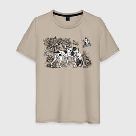 Мужская футболка хлопок с принтом Охотничьи собаки в Кировске, 100% хлопок | прямой крой, круглый вырез горловины, длина до линии бедер, слегка спущенное плечо. | hunt | hunter | охота | охотник | пес | рисунок | собаки | туризм | хобби