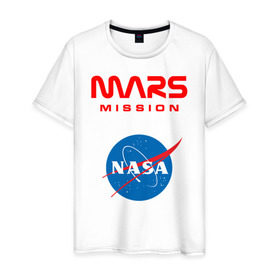 Мужская футболка хлопок с принтом Nasa Mars mission в Кировске, 100% хлопок | прямой крой, круглый вырез горловины, длина до линии бедер, слегка спущенное плечо. | mars mission | миссия марс | наса | насса