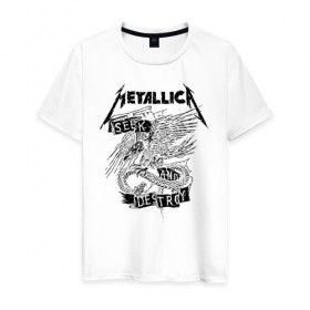 Мужская футболка хлопок с принтом Metallica в Кировске, 100% хлопок | прямой крой, круглый вырез горловины, длина до линии бедер, слегка спущенное плечо. | metalica | metallica | группа | джеймс хэтфилд | кирк хэмметт | ларс ульрих | метал | металика | металлика | миталика | музыка | роберт трухильо | рок | трэш | трэшметал | хард | хеви