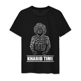 Мужская футболка хлопок с принтом Khabib Time в Кировске, 100% хлопок | прямой крой, круглый вырез горловины, длина до линии бедер, слегка спущенное плечо. | Тематика изображения на принте: 