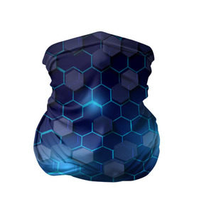 Бандана-труба 3D с принтом Синие соты в неоне в Кировске, 100% полиэстер, ткань с особыми свойствами — Activecool | плотность 150‒180 г/м2; хорошо тянется, но сохраняет форму | Тематика изображения на принте: неон | неоновые соты | синие соты | соты