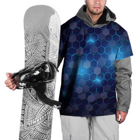 Накидка на куртку 3D с принтом Синие соты в неоне в Кировске, 100% полиэстер |  | Тематика изображения на принте: неон | неоновые соты | синие соты | соты