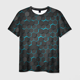Мужская футболка 3D с принтом Turquoise Octagon в Кировске, 100% полиэфир | прямой крой, круглый вырез горловины, длина до линии бедер | Тематика изображения на принте: octagon | бирюзовые соты | бирюзовый | неон | неоновые соты | октагон | соты