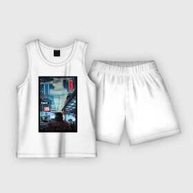 Детская пижама с шортами хлопок с принтом Blade Runner в Кировске,  |  | 2049 | blade runner | cyberpunk | андроид | бегущий по лезвию | кей | киберпанк | репликант | рик декарт