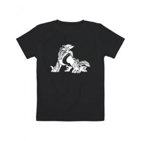 Детская футболка хлопок с принтом Monster Hunter: World в Кировске, 100% хлопок | круглый вырез горловины, полуприлегающий силуэт, длина до линии бедер | dragon | game | hunter | logo | monster | world | дракон | драконы | игра | монстр | монстры | охотник