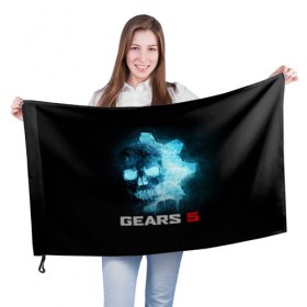 Флаг 3D с принтом GEARS 5 в Кировске, 100% полиэстер | плотность ткани — 95 г/м2, размер — 67 х 109 см. Принт наносится с одной стороны | Тематика изображения на принте: game | games | gears | gears 5 | gears of war | logo | shooter | symbol | war | боевик | вар | войны | гирс | гирс 5 | гирс оф вар | игра | игры | лого | логотип | символ | шестерни | шутер