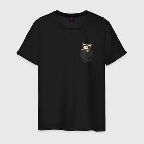 Мужская футболка хлопок с принтом Енот в кармане в Кировске, 100% хлопок | прямой крой, круглый вырез горловины, длина до линии бедер, слегка спущенное плечо. | raccoon | енот | карман