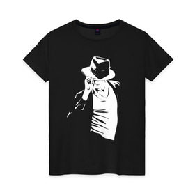 Женская футболка хлопок с принтом Майкл Джексон в Кировске, 100% хлопок | прямой крой, круглый вырез горловины, длина до линии бедер, слегка спущенное плечо | Тематика изображения на принте: michael jackson | артист | майкл джексон | музыка | поп | рок