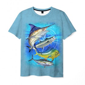 Мужская футболка 3D с принтом Marlin and other fish в Кировске, 100% полиэфир | прямой крой, круглый вырез горловины, длина до линии бедер | рыба | рыбак | рыбалка | снасти | увлечение | улов | хобби