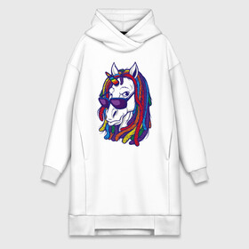 Платье-худи хлопок с принтом RastaUnicorn в Кировске,  |  | color | dreads | glases | unicorn | дреды | единорог | конь | лошадь | очки | рог | уши | цветной