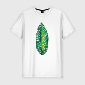 Мужская футболка премиум с принтом Лист в Кировске, 92% хлопок, 8% лайкра | приталенный силуэт, круглый вырез ворота, длина до линии бедра, короткий рукав | лист | лист пальмы | минимализм | тропики