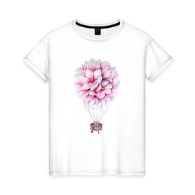 Женская футболка хлопок с принтом Воздушные Цветы в Кировске, 100% хлопок | прямой крой, круглый вырез горловины, длина до линии бедер, слегка спущенное плечо | воздушные цветы | воздушный шар | растение | цветы