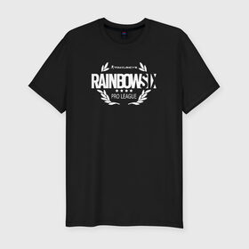Мужская футболка премиум с принтом R6S PRO LEAGUE (НА СПИНЕ) в Кировске, 92% хлопок, 8% лайкра | приталенный силуэт, круглый вырез ворота, длина до линии бедра, короткий рукав | 6 | outbreak | rainbow | rainbow six siege | six | tom clancys | радуга осада | том клэнси