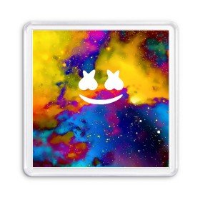 Магнит 55*55 с принтом MARSHMELLO в Кировске, Пластик | Размер: 65*65 мм; Размер печати: 55*55 мм | Тематика изображения на принте: christopher comstock | cosmos | dj | marshmello | music | вселенная | диджей | клубная музыкакосмос | клубняк | краски | крис комсток | логотип | маршмэллоу | музыка