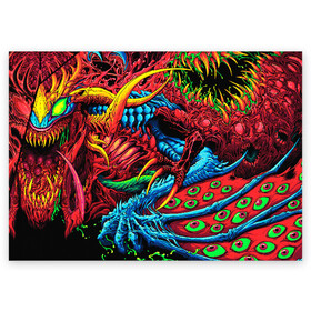 Поздравительная открытка с принтом CS GO hyper beast skin в Кировске, 100% бумага | плотность бумаги 280 г/м2, матовая, на обратной стороне линовка и место для марки
 | awp | counter strike | cs go | cs go global offensive | hyper beast | skin cs | team cs | команды cs | скины оружия | скоростной зверь | хайпер бист