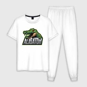 Мужская пижама хлопок с принтом Alligator / Аллигатор в Кировске, 100% хлопок | брюки и футболка прямого кроя, без карманов, на брюках мягкая резинка на поясе и по низу штанин
 | design | logo | mascot | герои | дикий | звери | киберспорт | крокодил | спортивная | стиль | талисман | фитнес | форма | футбол | яркие