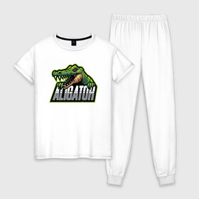 Женская пижама хлопок с принтом Alligator Аллигатор в Кировске, 100% хлопок | брюки и футболка прямого кроя, без карманов, на брюках мягкая резинка на поясе и по низу штанин | design | logo | mascot | герои | дикий | звери | киберспорт | крокодил | спортивная | стиль | талисман | фитнес | форма | футбол | яркие