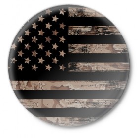 Значок с принтом American Flag Camo в Кировске,  металл | круглая форма, металлическая застежка в виде булавки | eagle | states | united | usa | армейские | армия | камуфляж | орел | служба | снайпер | соединенных | солдат | сша | форма | штатов