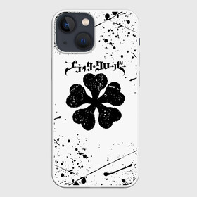 Чехол для iPhone 13 mini с принтом Черный Клевер с черными мазками в Кировске,  |  | asta | black bull | black clover | bull | clover | аста | бык | клевер | чёрный бык | чёрный клевер
